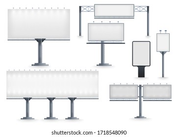 Billboard blank. Realistic empty billboard isolated on white background. City outdoor blank banner large format for advertise media. Outdoor advertising poster template. Empty bill board for ad media. - Shutterstock ID 1718548090