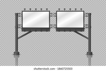 Billboard blank. Realistic empty billboard isolated on transparent background. City outdoor blank banner large format for advertise media.
