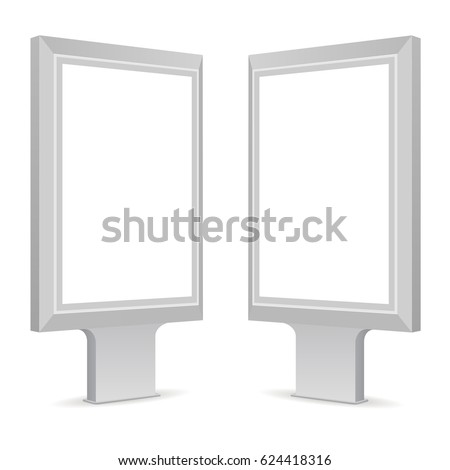 Billboard with blank screen isolated on white background. Outdoor advertising mockups. Vector illustration