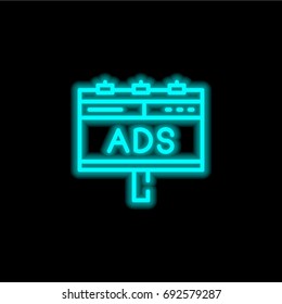 Billboard blue glowing neon ui ux icon. Glowing sign logo vector