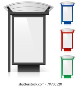 A billboard at a bus stop in different colors. Illustration on white background