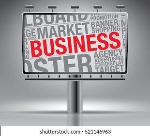 Billboard with Business word cloud, vector concept