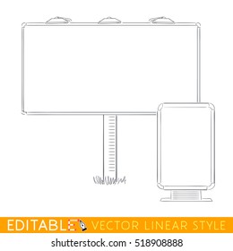 Billboard and citylight template. Editable outline sketch. Stock vector illustration.