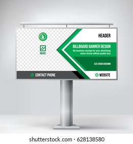 Billboard design, to advertise a construction company, a template for placement of photos and text, green banner vector background