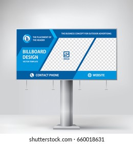 Billboard design, to advertise a construction company, a template for placement of photos and text, blue banner vector background