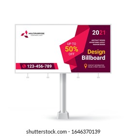Billboard design, banner sign for outdoor advertising, abstract graphic design for placing photos and text, vector red background