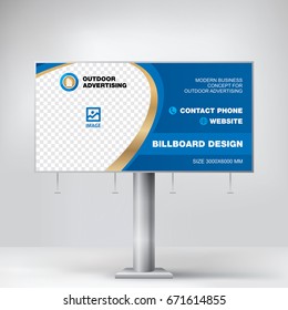 Billboard design, blue layout for outdoor advertising, vector stand