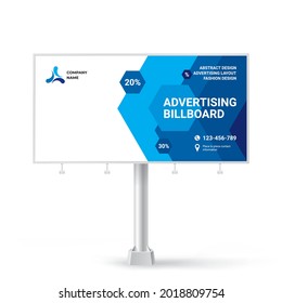 Billboard design, creative blue background for outdoor advertising, exhibition stand for placing photos and text