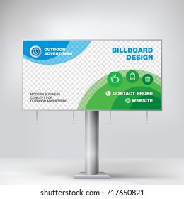 Billboard design, graphic template for placement advertising, ready layout banner for photos and text, blue-green background vector