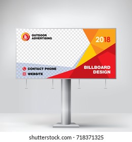 Billboard Design, Graphic Template For Placement Advertising, Ready Layout Banner For Photos And Text, Red Abstract Background Vector