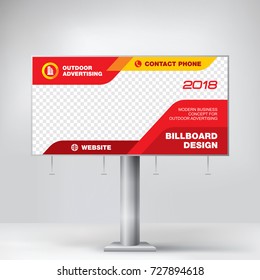 Billboard design, graphic template for placement advertising, ready layout banner for photos and text, red background vector
