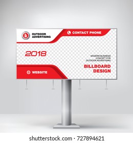 Billboard Design, Graphic Template For Placement Advertising, Ready Layout Banner For Photos And Text, Red Background Vector