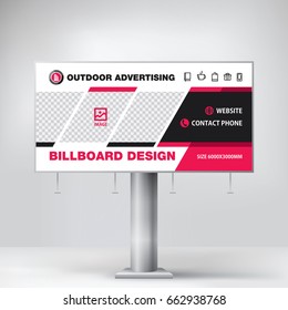 Billboard design, red graphic stand for outdoor advertising, banner template