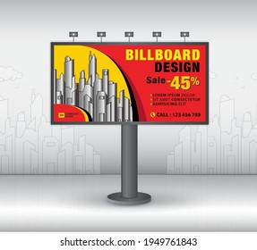 Billboard design template, advertisement, Realistic construction for outdoor advertising on city background, banner design for outdoor advertising, web banner, poster, presentation, Business template