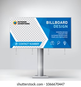 Billboard Design, Template Banner For Outdoor Advertising, Posting Photos And Text. Modern Business Concept. Creative Blue Background