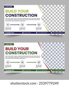 Modelo de design de outdoor . Empresa de construção banner design layout, vetor, estilo, arte, banner , cartaz, geométrico , ilustrador postando fotos e texto . Design criativo 