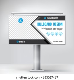 Billboard design, a universal template for placement advertising, business concept banner for photos and text, blue-grey background vector
