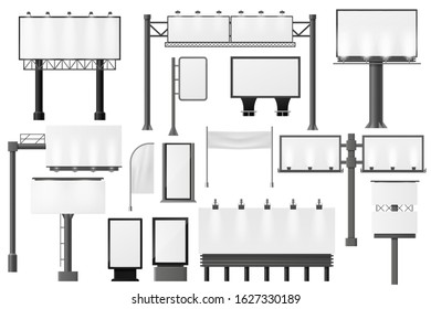 Billboard. Different advertising mockup, blank signage empty construction, outdoor street advertisements billboards display vector isolated realistic set - Shutterstock ID 1627330189