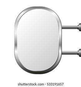 Billboard with empty space. Board in a metal frame is attached on the side.  Isolated vector illustration.