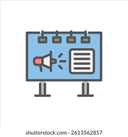 billboard filled outline icon. advertising color line illustration.