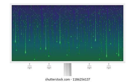 Billboard of floating binary computer code. Code listing of matrix. Technology background. Data pattern with zero and one. Template for concept of security, programming and hacking, internet service
