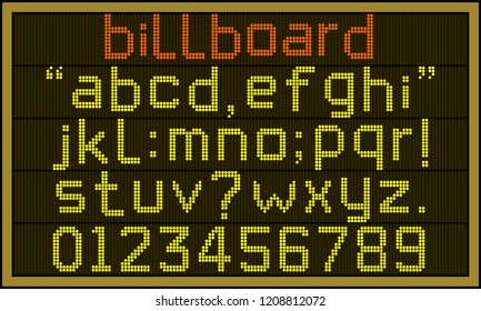 Billboard font - Retro LCD billboard with lower case alphabets, numerals and punctuation characters in round pixel font.