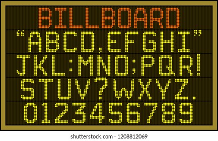 Billboard font - Retro LCD billboard with upper case alphabets, numerals and punctuation characters in round pixel font.