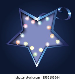 billboard in the form of a star, place for text. color garland. christmas vector