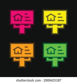 Billboard four color glowing neon vector icon