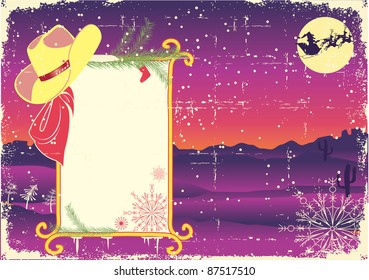 Billboard frame with cowboy hat.Retro christmas background for text.