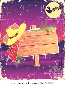 Billboard frame with cowboy hat.Retro christmas background for text.