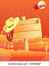 Billboard frame with cowboy hat.Vector christmas background