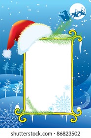 Billboard frame with Santa red hat.Vector christmas background