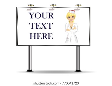 Billboard with free space for your text and image of a beautiful nurse