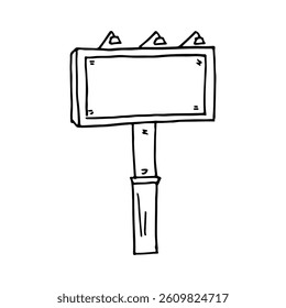 Billboard hand-drawn doodle cartoon vector black outline business sign element.