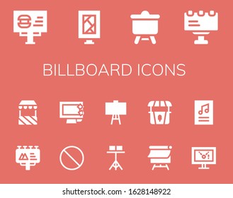 billboard icon set. 14 filled billboard icons.  Simple modern icons such as: Billboard, Canvas, Stand, Forbbiden, Display, Poster