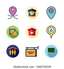 billboard icon set. vector set about blackboard, placeholder, shelter and advertisement icons set.