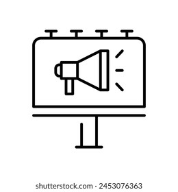Billboard icon. Simple outline style. Outdoor advertising, AD, outside, banner, advert, marketing, signboard, media, business concept. Thin line symbol. Vector illustration isolated.