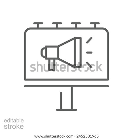 Billboard icon. Simple outline style. Outdoor advertising, AD, outside, banner, advert, marketing, signboard, media, business concept. Thin line symbol. Vector illustration isolated. Editable stroke.