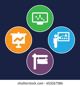 Billboard icons set. set of 4 billboard filled icons such as direction board, teacher, graph on display