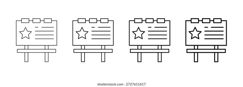 Vector de los iconos de la cartelera fijado en diverso estilo de la línea del trazo