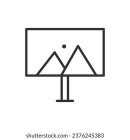 Reklametafeln mit Bild, lineares Symbol. Linie mit bearbeitbarem Hub