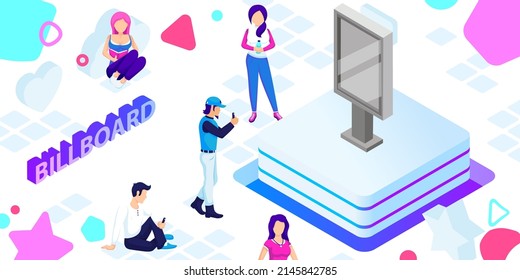 Billboard isometric design icon. Vector web illustration. 3d colorful concept