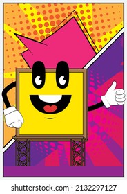Billboard making thumbs up sign. Cute cartoon advertisement sign, banner character.