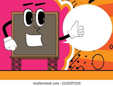 Billboard making thumbs up sign. Cute cartoon advertisement sign, banner character.