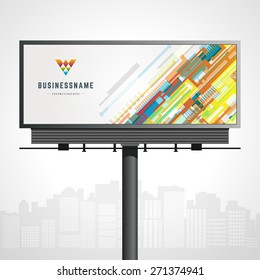 Billboard mock up for logo presentation and abstract logotype identity with urban horizon vector background