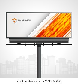 Billboard mock up for logo presentation and abstract logotype identity with urban horizon vector background