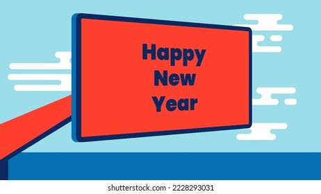 Reklametafel mit Neujahrsgruß, Vorlage Kopienraum für Ihren Text, minimalistischer Flachbild-Banner, 16x9