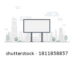 Billboard on the background of the city. Flat Line Outline Stroke Illustration. Vector Illustration