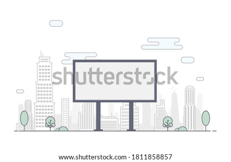 Billboard on the background of the city. Flat Line Outline Stroke Illustration. Vector Illustration